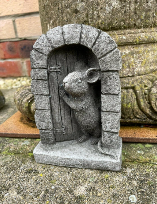 Whimsical Mouse Door Garden Statue - Concrete Fairy Garden Ornament