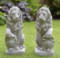 Majestic Lion Statues - Pair of Guardian Lions with Shield