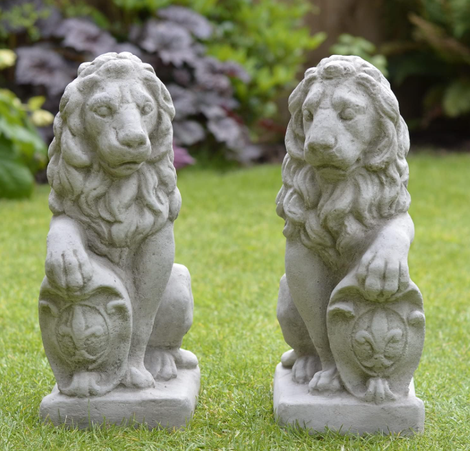Decorative Concrete Lion Statues - Garden Guardian Pair