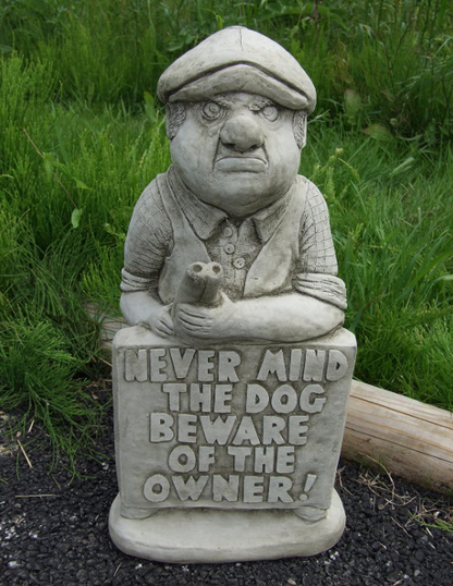 GUN MAN - NEVER MIND THE DOG BEWARE OF THE OWNER! - DETAILED CAST STONE