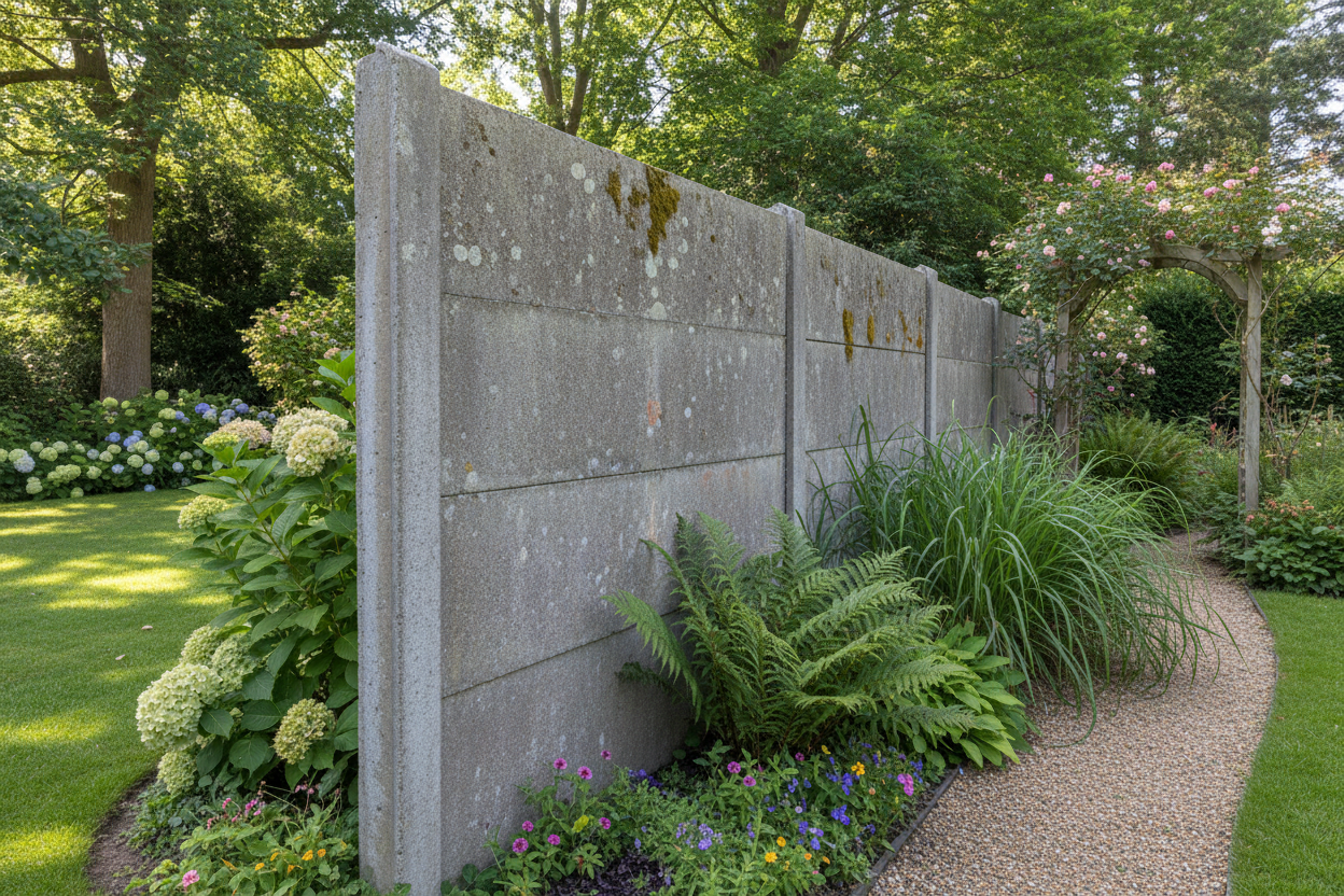 Concrete fence panel side angle