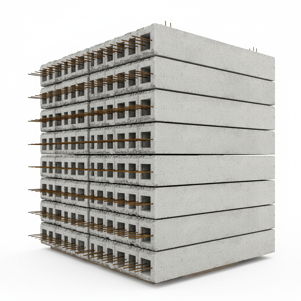 Stack of concrete roof slabs