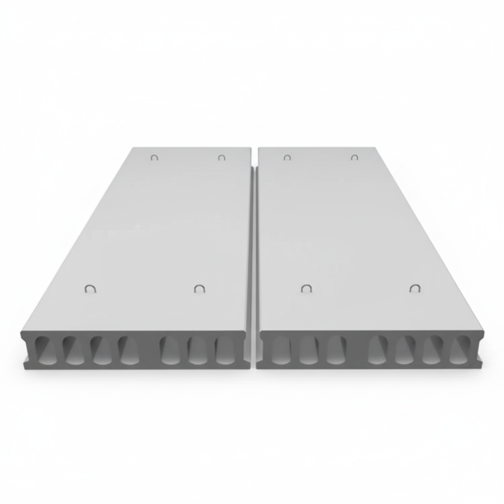 Hollow core concrete slab top view with lifting hooks