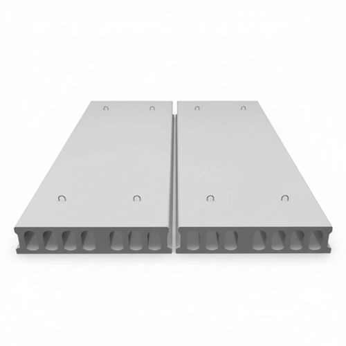 Hollow core concrete slab top view with lifting hooks