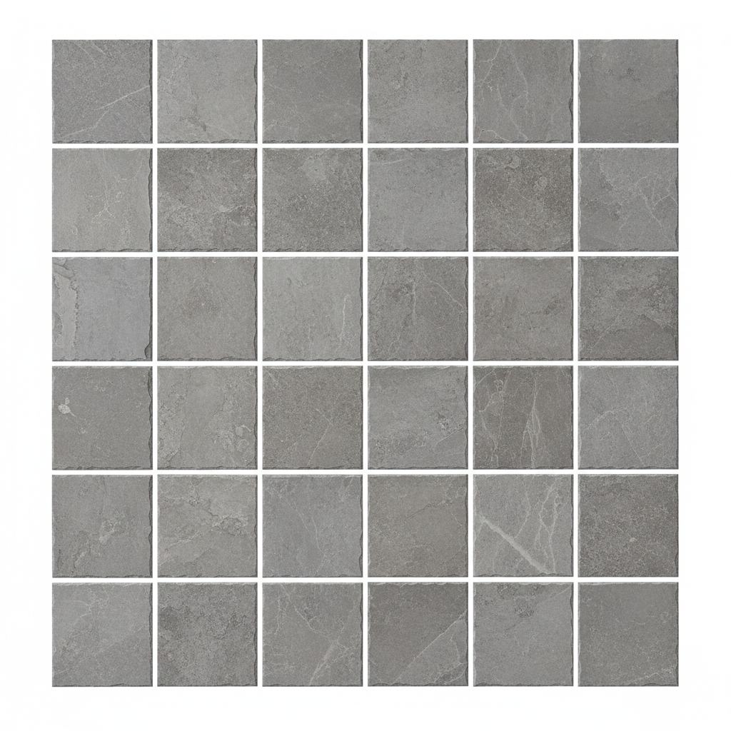 Top-down flat lay of 20 outdoor garden tiles