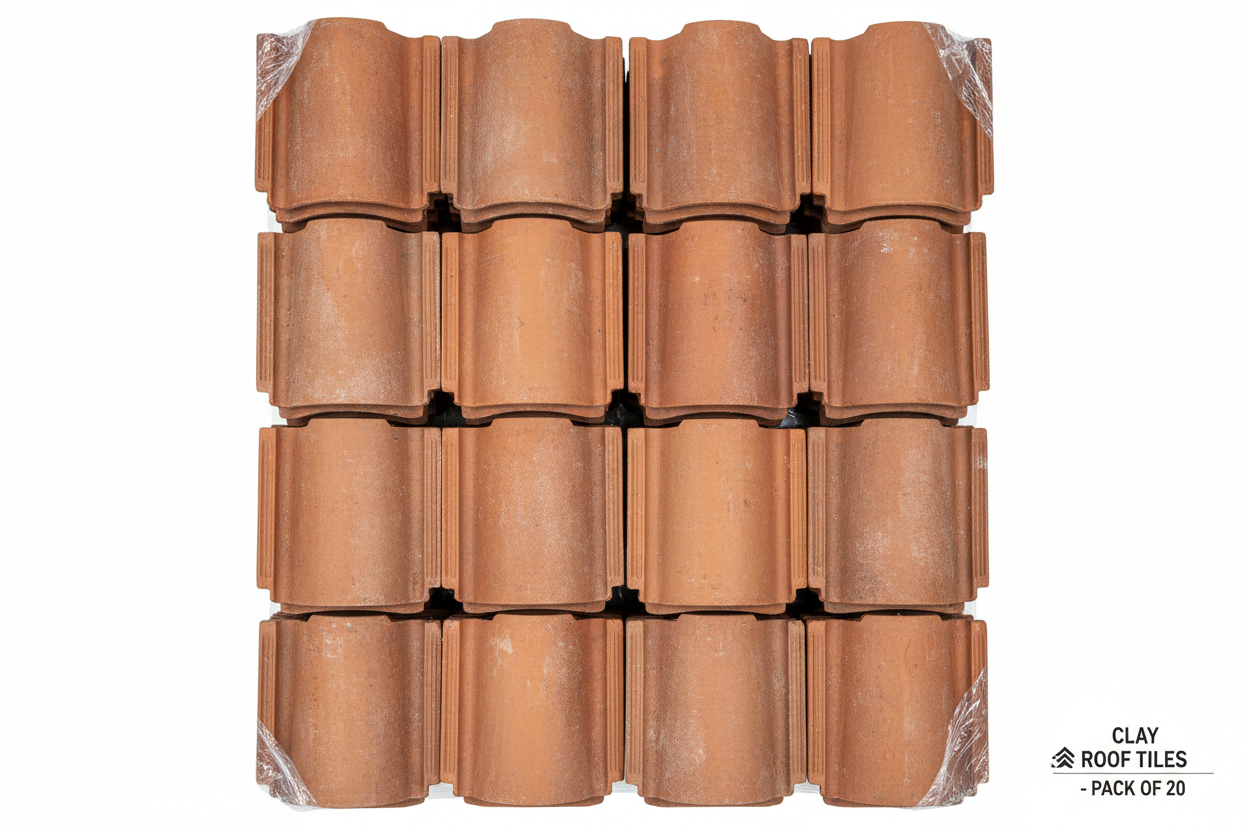 Roof tiles laid out flat, top-down view