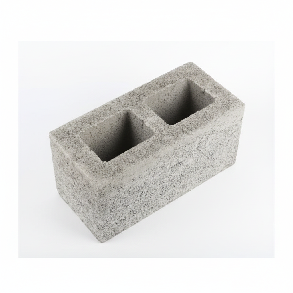 Concrete cinder block top view showing hollow cores