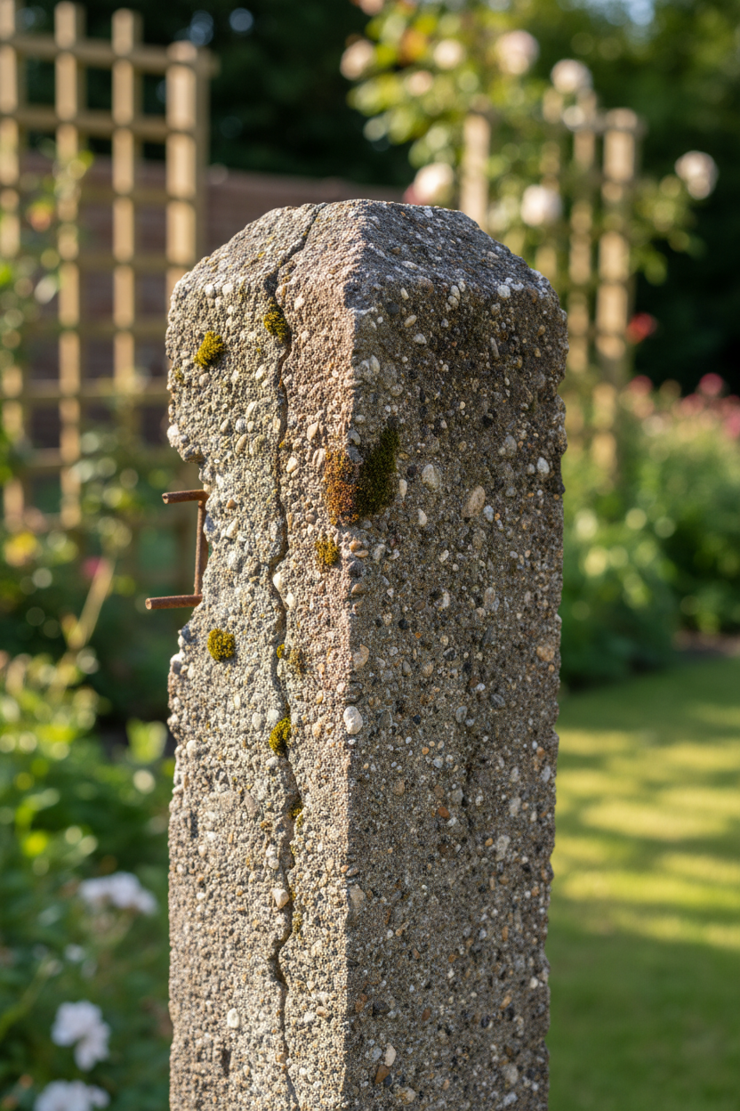 Concrete fence post close-up texture