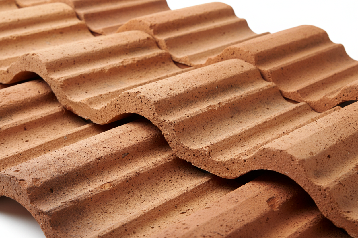 Close-up of terracotta roof tile texture