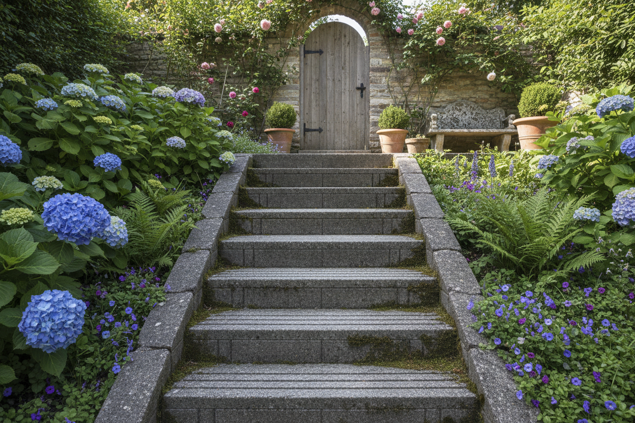 Concrete steps arranged as garden staircase