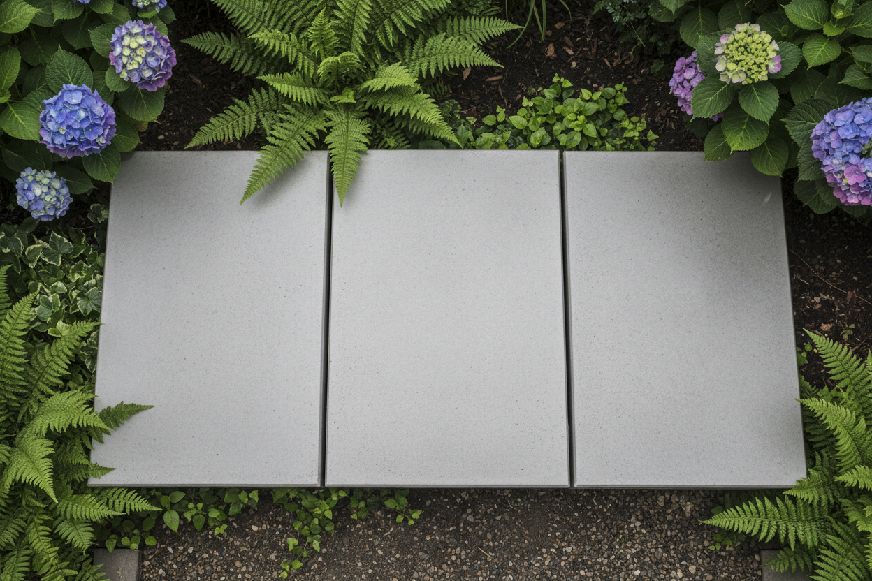 Concrete bench slabs laid flat showing smooth surface