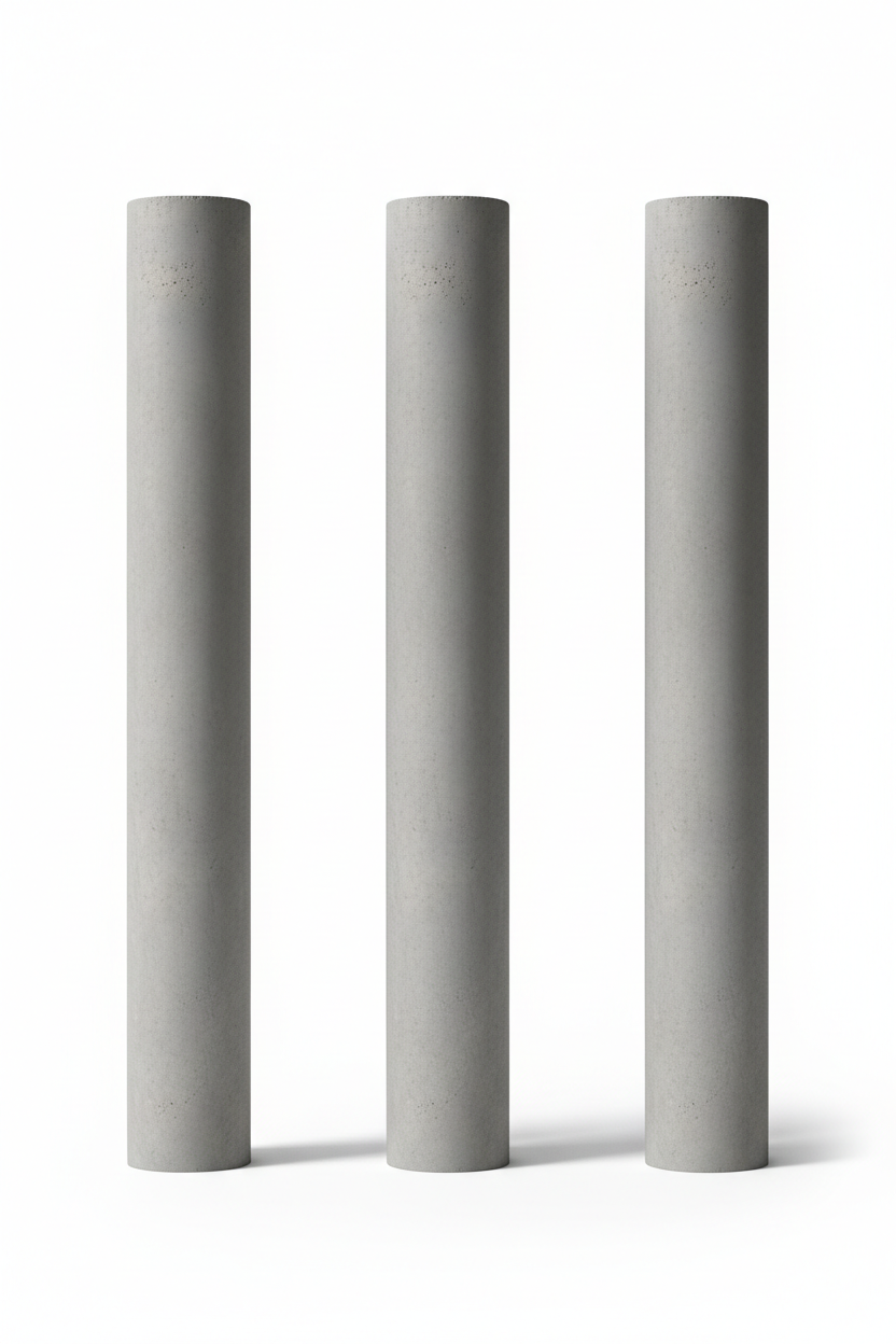 Vertical view of concrete pole showing full length and cylindrical shape