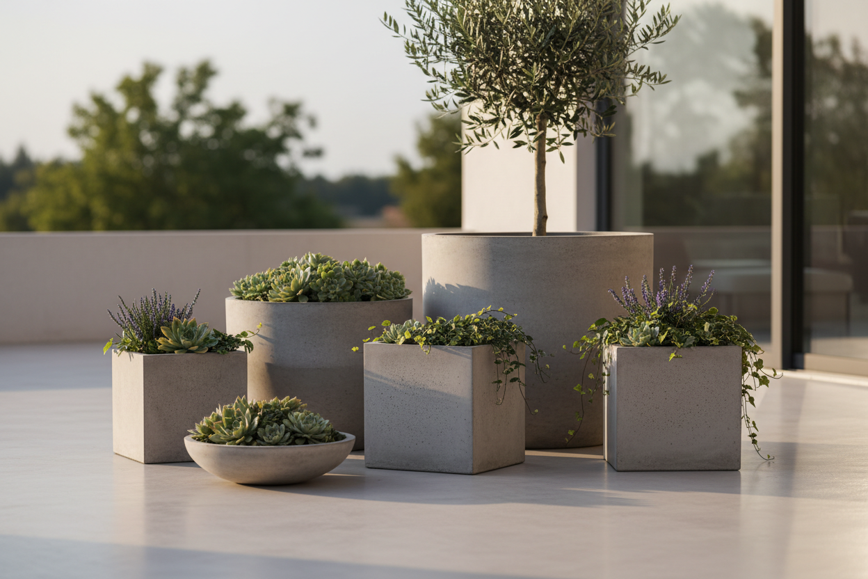 Multiple concrete planters arrangement