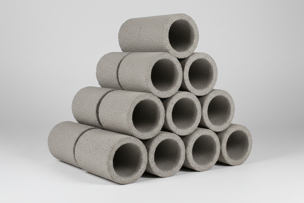 Stack of concrete drainage pipes