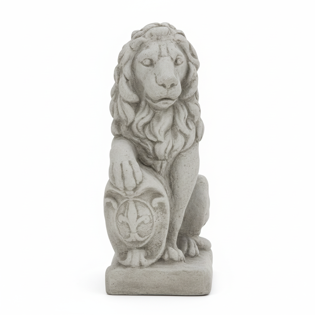 Decorative lion statue front view highlighting detailed face