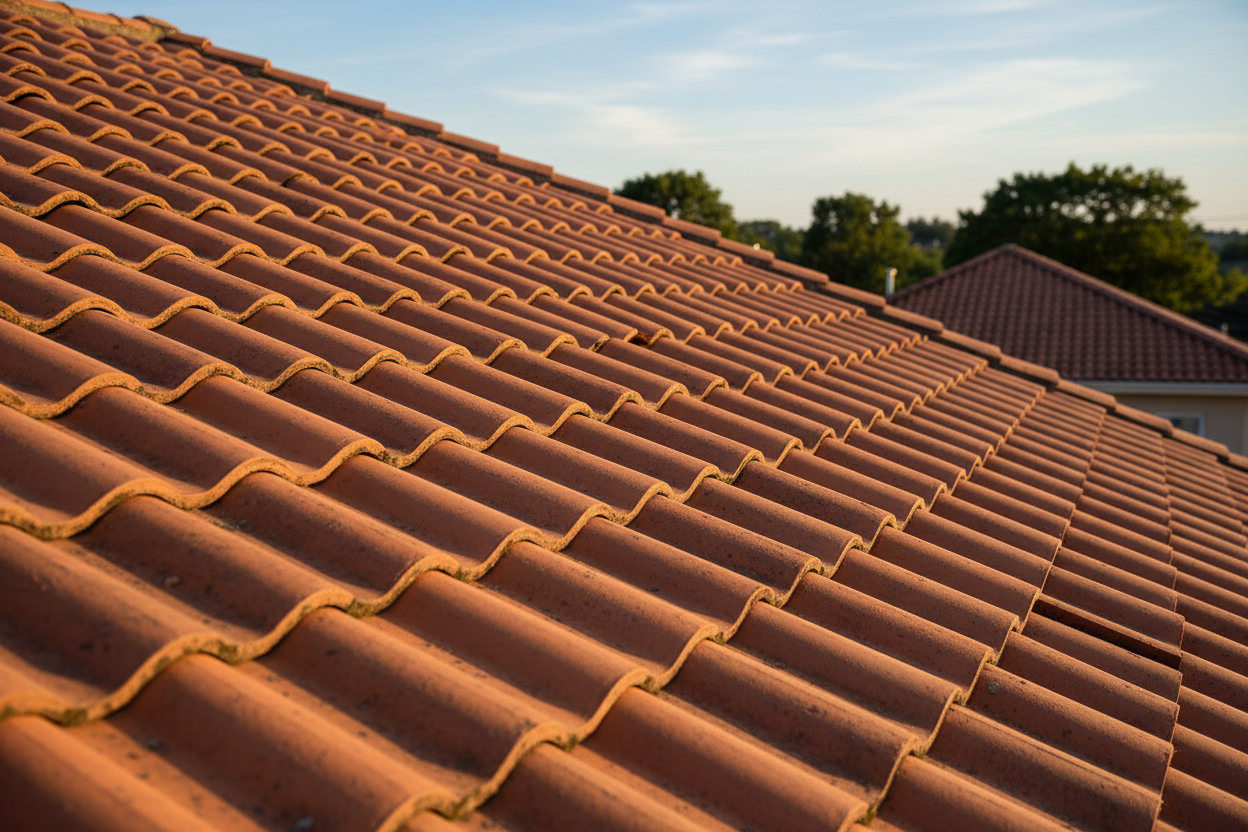 Terracotta roof tiles installed on a rooftop