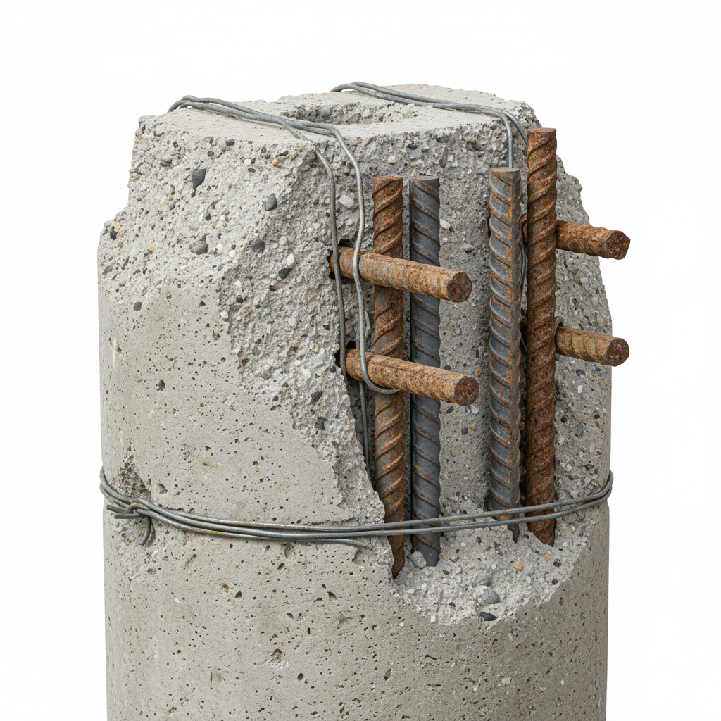 Close-up of concrete pole texture and reinforcement