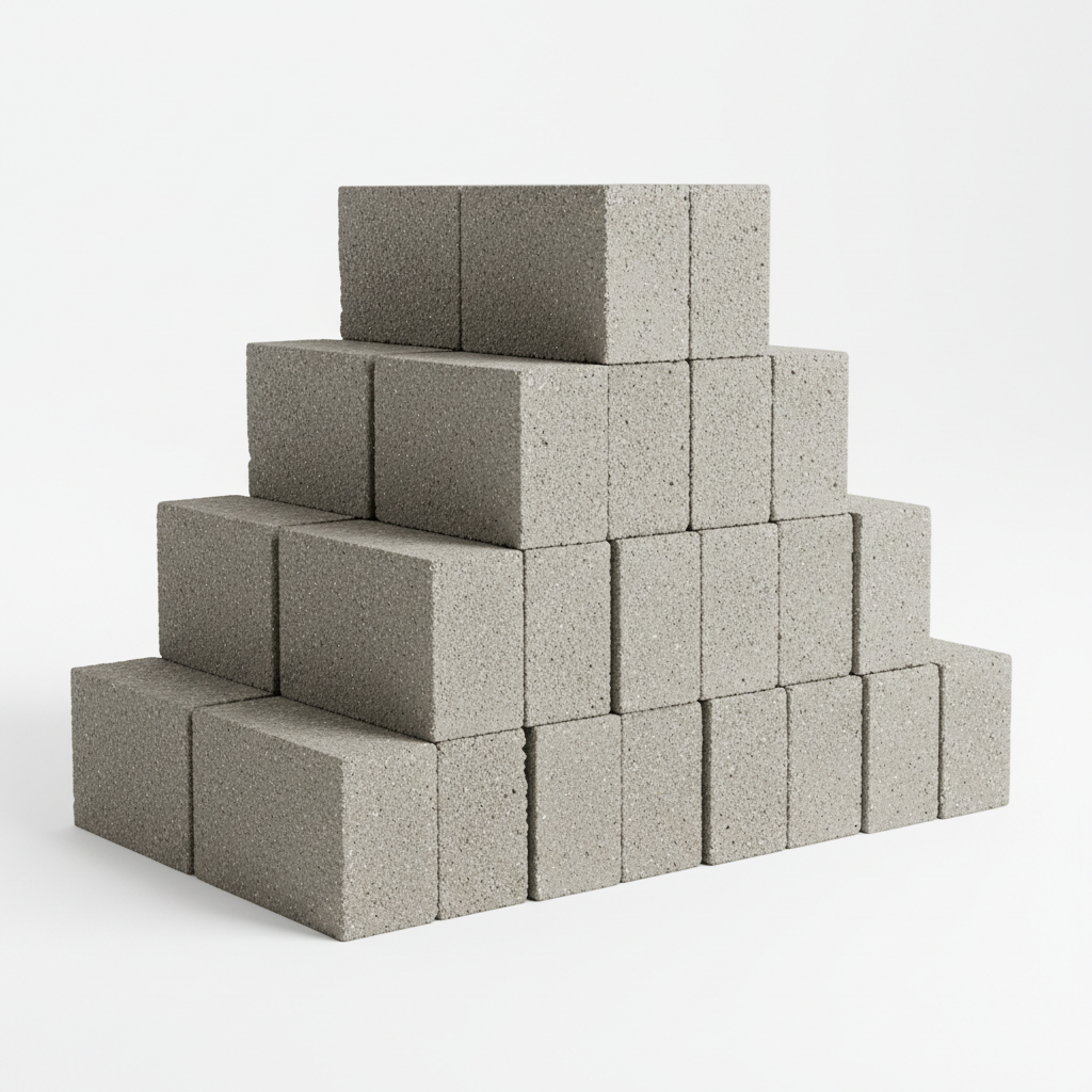 Side view of concrete building blocks showing texture and edges