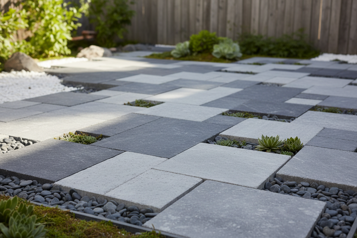 Concrete tiles arranged in pattern