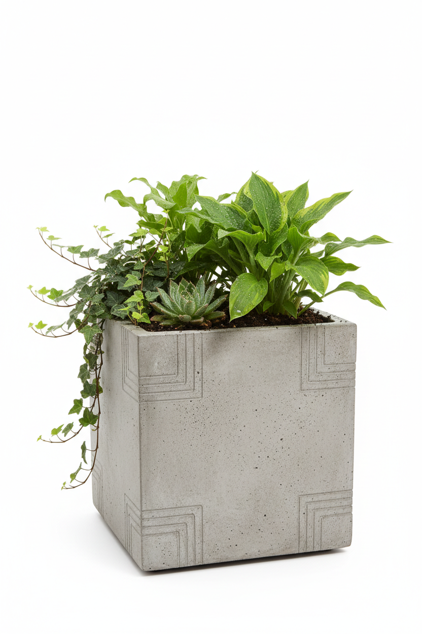 Concrete pot with plants