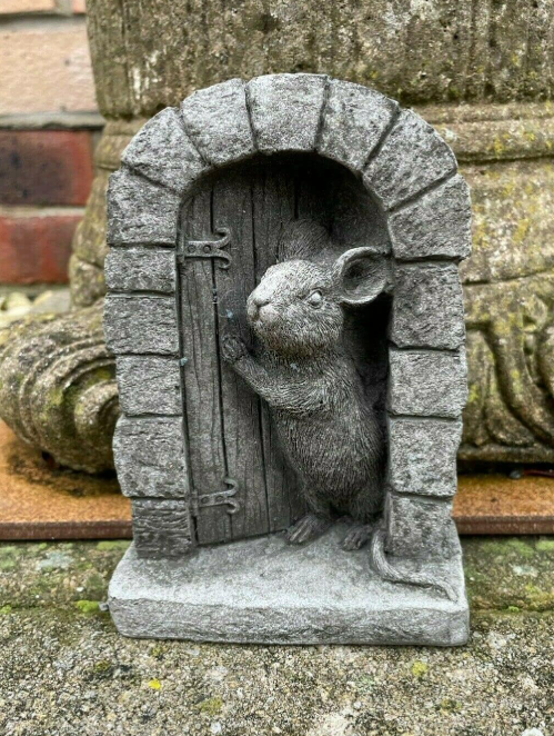 Whimsical Mouse Door Garden Statue - Concrete Fairy Garden Ornament